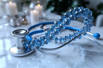 Poster - a stethoscope with its tubing forming a dna strand, symbolizing the relationship between genetics an