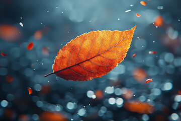 Aufkleber - a solitary leaf falling from a tree, representing change and the passage of time. concept of minimal