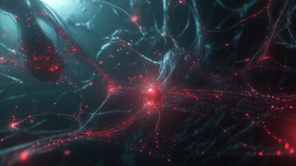 Leinwandbilder - Abstract Network of Interconnected Lines and Red Glowing Points