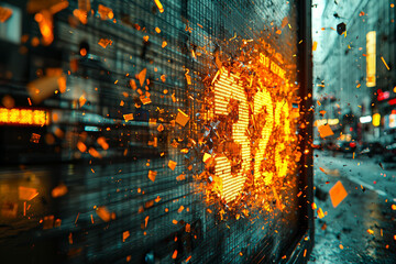 Poster - A shattered stock ticker screen, representing the chaos of financial crashes. Concept of business.