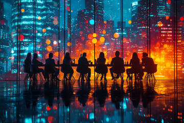 Poster - a professional stock image of a team brainstorming in an office, illustrating teamwork and creativit