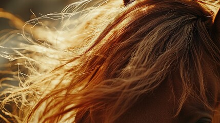 Sticker -   A close-up of a horse's head with long hair blowing in the wind and a blurred background