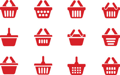 Shopping cart basket icon in flat set. Containing shopping, order, buy, purchase, bought, sale, sell, store, market for e-commerce. Vector for apps or website isolated on transparent background