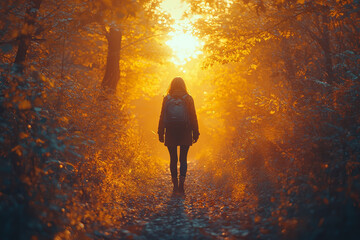 Poster - a person walking through a forest that suddenly changes into a desert, symbolizing a shift between t