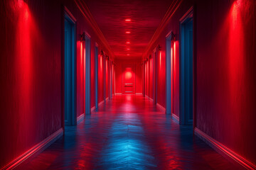 Poster - a hallway with doors leading to different realities, symbolizing the many choices and outcomes of pa
