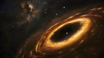 Wall Mural - a massive black hole with a large vortex ring, a black hole rotating in the starry cosmos.