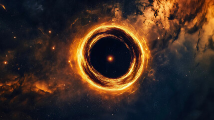 Wall Mural - a black hole with a small dot in the center forming a large accretion disk, a black hole that sucks 