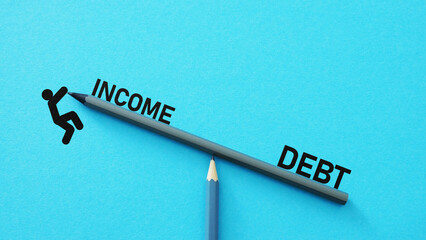 Debt to income ratio DTI concept and debt issue are shown with balance of Income and debt