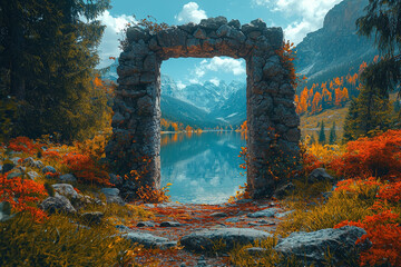 Poster - a doorway that leads to a different universe, representing the possibility of infinite worlds. conce