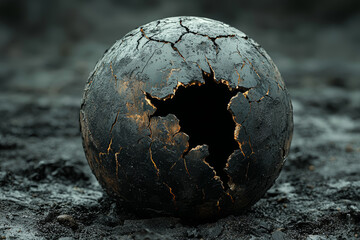 Wall Mural - A darkened globe with cracks running through it, symbolizing the global fracture in politics, economy, and society. Concept of global collapse.