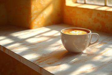 Poster - a cup of coffee on a clean, empty table, representing mindfulness and simplicity in everyday life. c