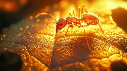 Wall Mural -   A cluster of ants perched on a yellow-green leaf with water droplets above