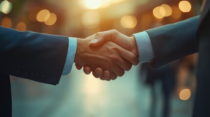 A successful business handshake between two executives, symbolizing teamwork and achievement