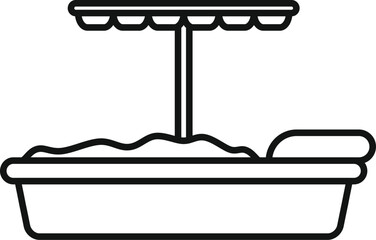 Poster - Sandbox with sunshade is standing on white background line icon, suitable for web and print