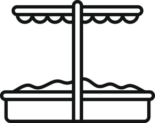 Poster - Sandbox with awning protecting children from summer sun, simple black and white vector icon
