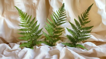 Sticker -   A pair of green plants resting atop a white mattress, adorned with a white blanket, beside a window