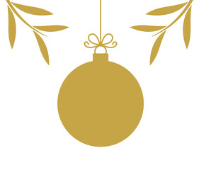 Wall Mural - christmas ball ornament and mistletoe leaves decoration on transparent background. png illustration.