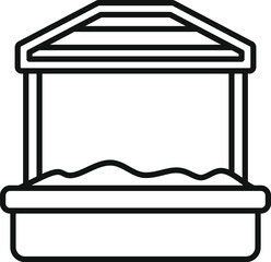 Wall Mural - Simple vector icon of empty sandbox with wooden roof for children playing in the sandbox at playground