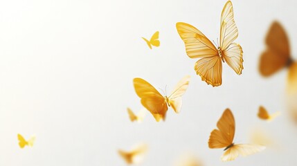 Canvas Print -   A swarm of bright butterflies soaring against a clear white backdrop with a soft blue horizon