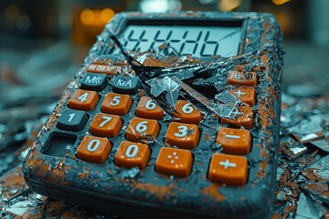 Poster - A broken calculator, symbolizing the inability to manage financial losses during a crash. Concept of business.