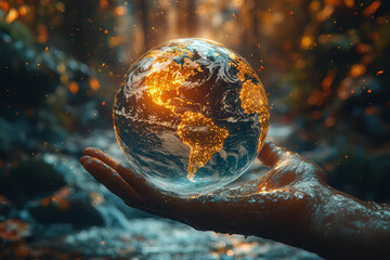 Aufkleber - a world emerging from the hand of a creator, symbolizing the act of creation. concept of creationism