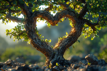 Aufkleber - A tree with branches that form the shape of a heart, symbolizing love and care for the environment. Concept of environmentalism.