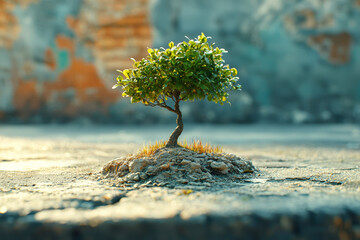 Poster - a tree growing out of a concrete sidewalk, representing resilience and life emerging from inhospitab