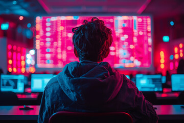 Poster - A student learning about cybersecurity in a classroom, symbolizing the growing importance of education in this field. Concept of cybersecurity education.