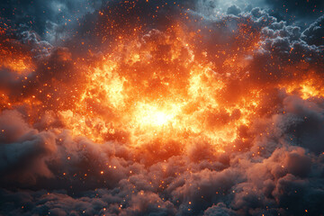 Poster - a small spark igniting a massive explosion, symbolizing the creation of a new reality. concept of co