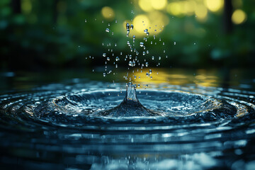 Poster - a single drop of water giving rise to a flowing river, symbolizing the birth of something great from