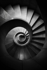 Poster - A spiral staircase in black and white. AI.
