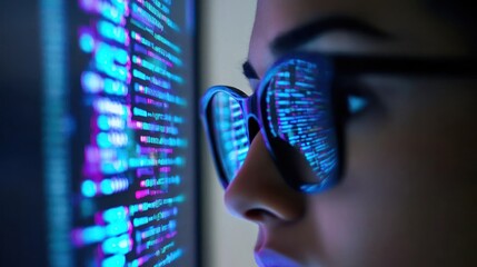 Poster - A Person Wearing Glasses Reflecting Computer Code