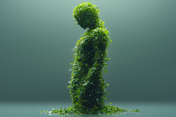 Poster - A human figure made of leaves, showing the integration of nature with humanity. Concept of sustainability.