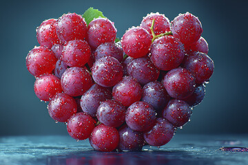 Wall Mural - A heart made of grapes, symbolizing the antioxidant benefits of fruits. Concept of cardiovascular health.