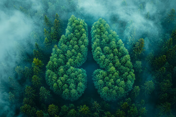 Aufkleber - A forest in the shape of a lung, symbolizing the role of trees in producing clean air. Concept of air quality.