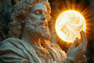 Wall Mural - a deity holding the sun and moon, symbolizing control over celestial bodies. concept of divine creat