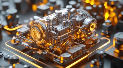 Aufkleber - Glowing Metallic Engine with Orange Highlights