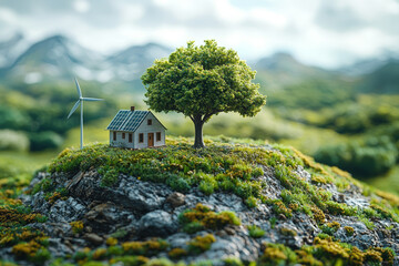 Poster - a corporate report showing increased investment in renewable energy, highlighting the integration of