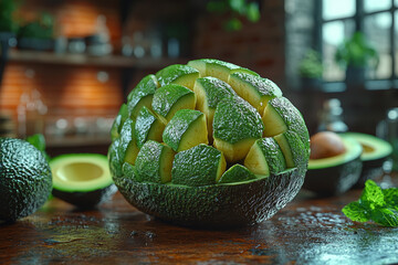 Poster - a brain made of avocado, symbolizing the cognitive benefits of healthy fats. concept of brain nutrit