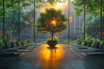 Poster - a board meeting discussing the importance of sustainable growth and esg compliance, symbolizing corp