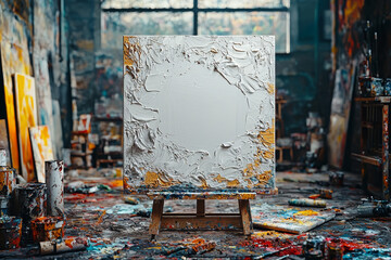 Poster - a blank canvas slowly filling with color and life, representing the creation of a world. concept of 