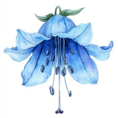 Wall Mural - Illustration of a bellflower drawn by hand. Isolated on white background. Macro scale, large size. Blue flower. Used for postcards, notepads, invitations.