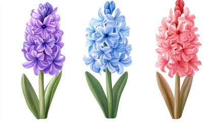 Wall Mural - Hyacinth watercolor set, handpainted floral illustration, isolated on white