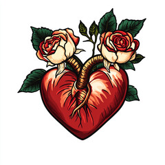 graphic of a classic tattoo heart with white background