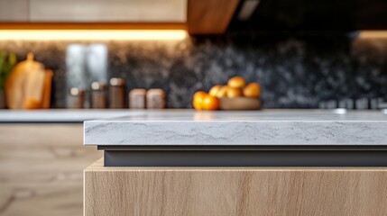 modern kitchen and decor with wood cabinets, interior design generative ai