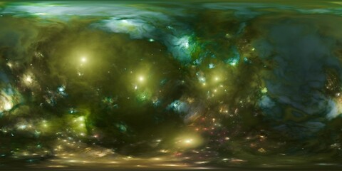 Wall Mural - 12k hdri astronomical green and yellow nebula and starfield - high-quality space environment map for