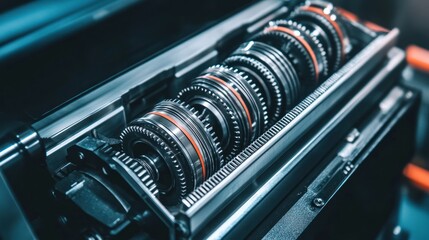 Poster - Close-up of a Complex Gear System in a Machine