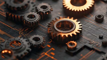Poster - Close-Up of Metallic Gears on a Circuit Board