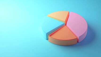 3D pie chart with smooth gradient and illumination on sky blue background. generative ai