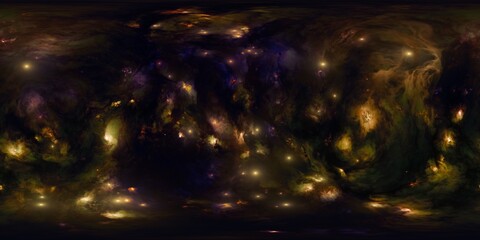 Wall Mural - 12k hdri space gold skybox with nebula and stars in seamless equirectangular panorama for 3d scenes 